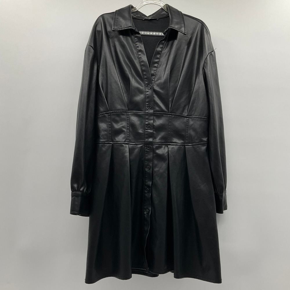 7 For All Mankind Faux Leather Mini Dress L Edgy Chic Gothcore Grungecore Button
